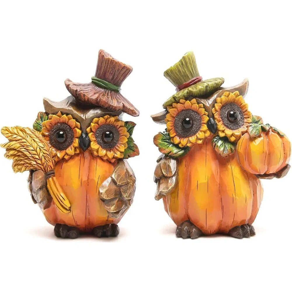 Resin Fall Centerpiece Hodao Owl Sculpture Unique Patented Design 5.5 inch